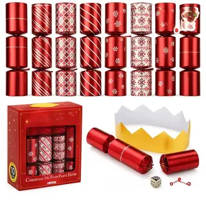 JOYIN 10-Pack Christmas No-Snap Party Crackers – Holiday Table Favors with Hats, Jokes & Surprise Gifts