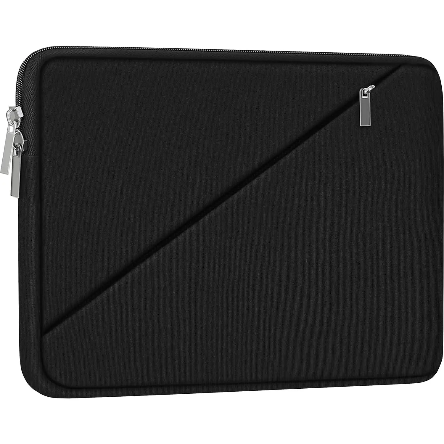 15.6 in Shockproof Synthetic Laptop Sleeve Case - Double-Way Zipper, Pocket, Envy Compatible, for Friends, Business Trips, Adults, Gaming Notebooks, Black Travel Carrying Cover