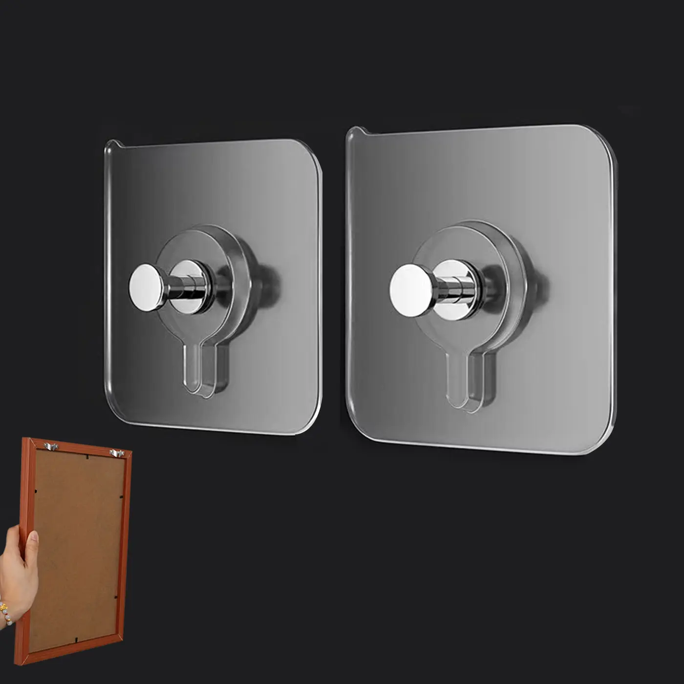 10-piece hole-free screw sticker, photo frame holder, 2.36x2.36inch Wall Mount Acrylic thickened model, hole-free hook for hanging wedding photos, garland doorplate hook, powerful traceless holder, gourd hanging nail wall non-nail sticker