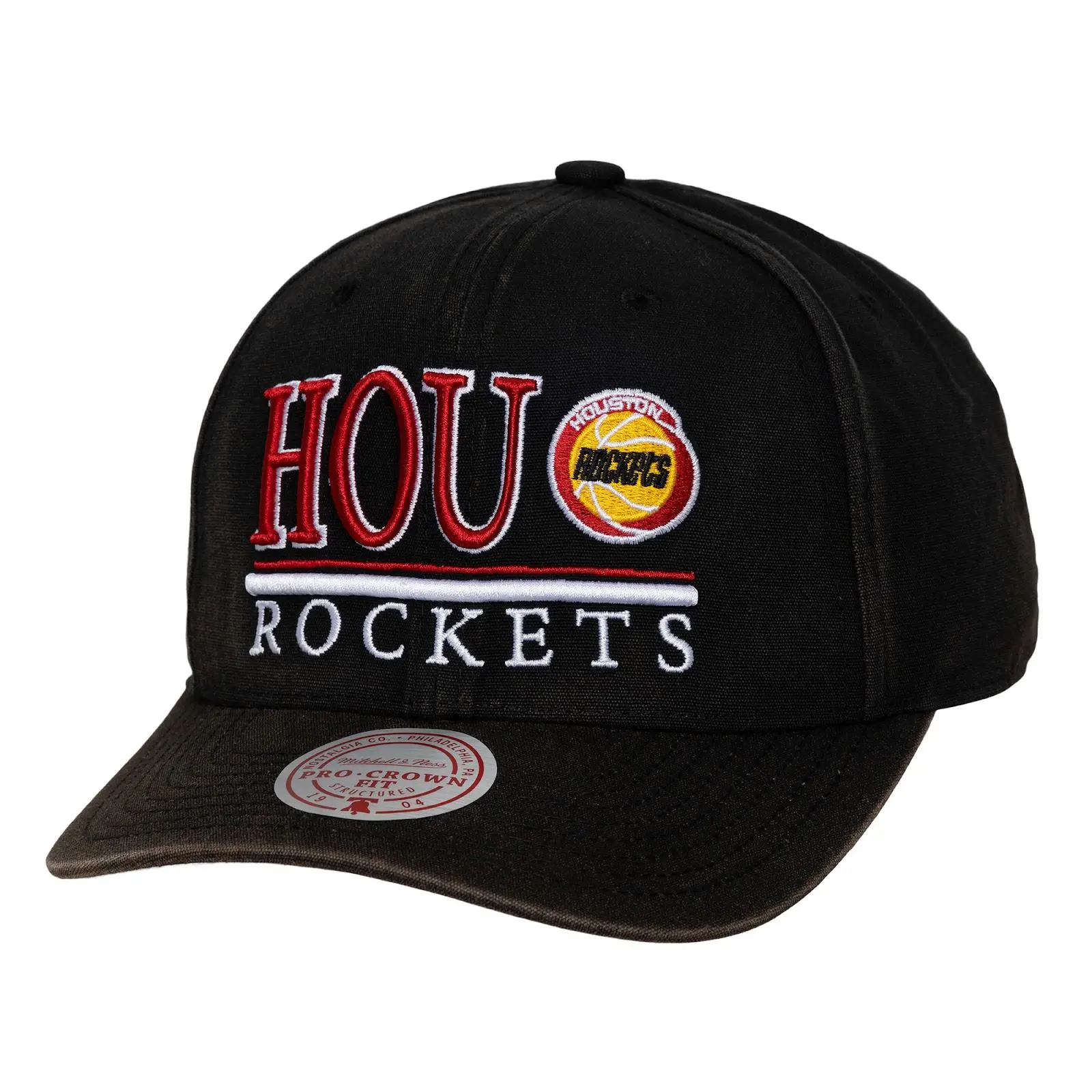 Houston Rockets Black Hardwood Classics Trumble Pro Crown Adjustable Hat NBA Throwback Cap Fan Gear Mitchell & Ness