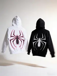 Y2K Spider Graphic Zip Hoodie coat | Y2K Streetwear jacket | Gothic Letter Print | Oversized Fit | 2 Color Options | Trendy Street Style Sweatshirt | Men's Hooded Sweatshirt | Casual Fitted, Fall & Winter, Graphic Hoodie Tops Fashion Pocket