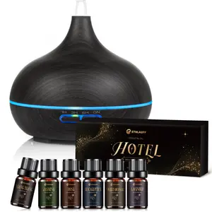 【6 Free Oils】Ethlauff 550ml Diffuser Wood Grain Ultrasonic with 6 Hotel Essential Oil Set for Home Aromatherapy and Relaxation, Auto Shut Off, Yoga, Bedroom air purifier essential oil aroma diffuser humidifier Color-Changing, Healthcare