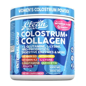 Clean Nutra Colostrum+Collagen Peptides Powder with L-Glutamine, L-Lysine, Prebiotics + Probiotics Digestive Enzymes & More for Healthy Gut - Internal Glow