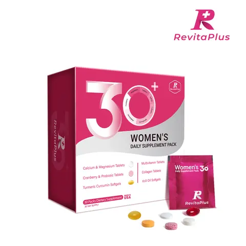 RevitaPlus Women's 30+ Daily Supplement Pack 30-Day Multivitamin Calcium Magnesium Cranberry Probiotics Turmeric Collagen Krill Oil for Skin Hair Anti-aging Stress Support