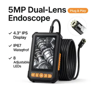 OBD Scanner with 4.3" IPS Borescope Camera IP67 Waterproof Car Pipe Engine Inspection Diagnostic 5MP Dual-Lens Endoscope 8 Adjustable LEDs Plug & Play