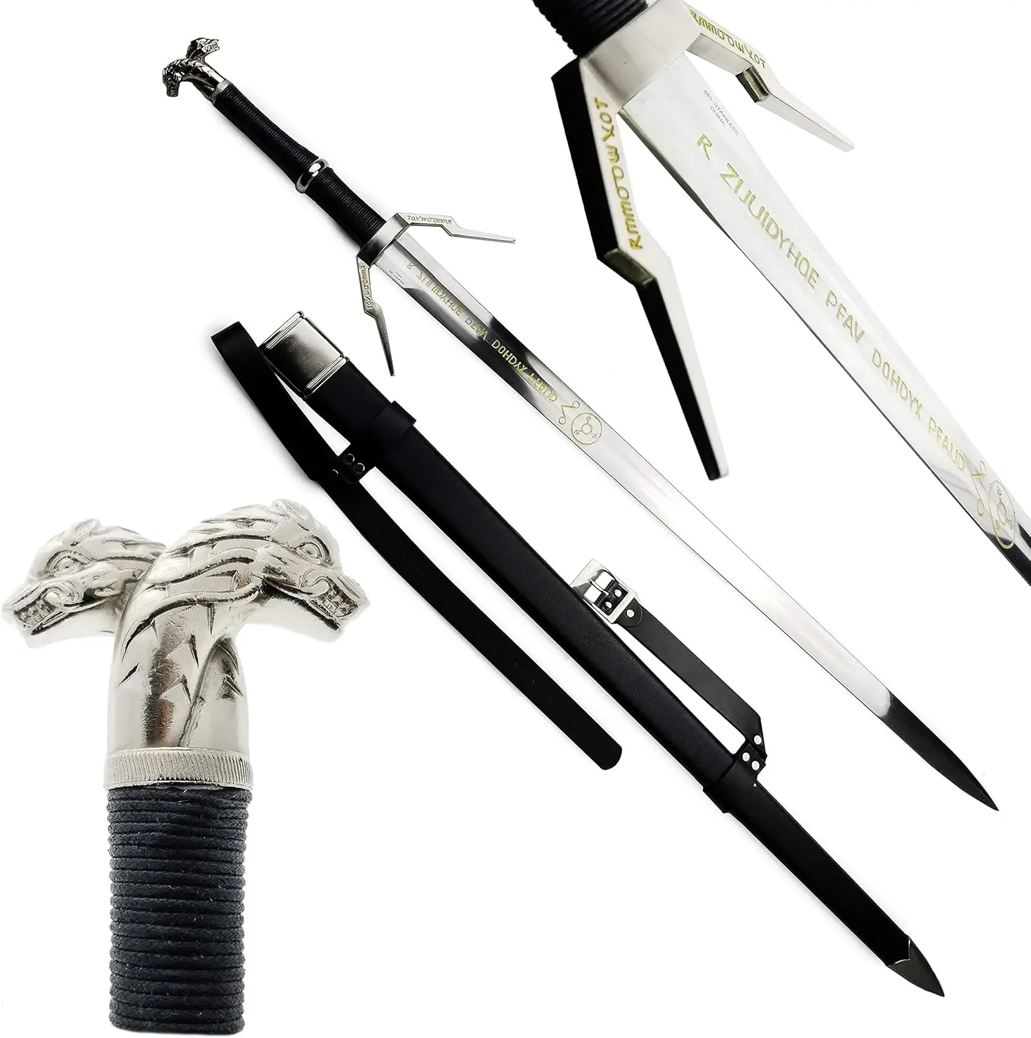 Handmade Witcher-Inspired Stainless Steel Sword Replica, 40 in Long Blade, Durable Scabbard, Perfect for Collectors & Cosplay Enthusiasts (Home Decor Accent)