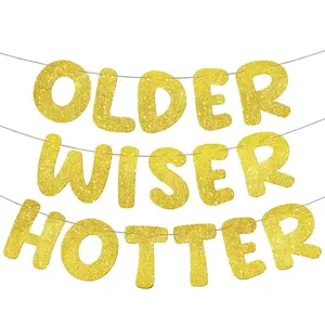（Golden Yellow ）Older Wiser Hotter Colorful Silver Gold Onion Paper Birthday Banner for Party Decorations for Disco Birthday Party
