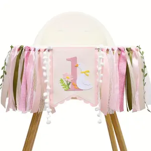 1pc Goose High Chair Banner, 1st Birthday Party Decoration, Cute Goose Element, Goose 1 Year Old Banner, Baby Shower Decor, Birthday Party Supplies