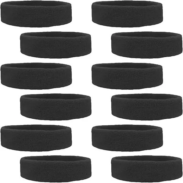 12-Pack Cotton Sports Headbands – Terry Cloth Moisture-Wicking Athletic Headbands for Basketball, Running, Gym & Yoga – Soft Breathable Sweatband for Men, Women & Teens
