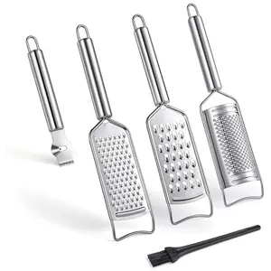 Set of 5 Stainless Steel Cheese Grater Set, Kitchen Grater & Peeler & Slicer, Lemon Zester with Cleaning Brush for Vegetable, Fruit, Chocolate