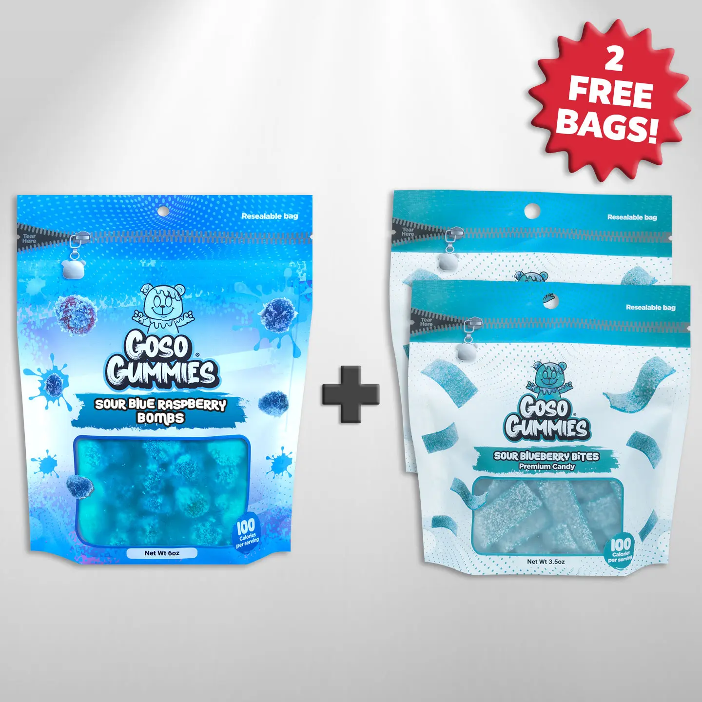 Goso Gummies Sour Blue Raspberry Gusher Bombs 6oz + 2 FREE Sour Blueberry Bites | Gusher Bombs Candy Bundle | Viral TikTok Candy Deal
