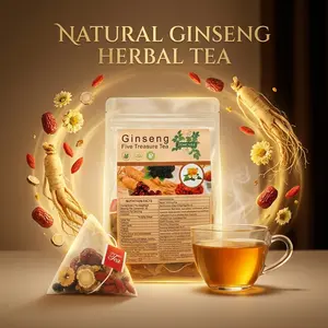 Ginseng Five Treasure Tea Bags, 25 Count (250g) | Natural Caffeine-Free Herbal Blend with Goji & Red Date, Warm Earthy Flavor Sachets