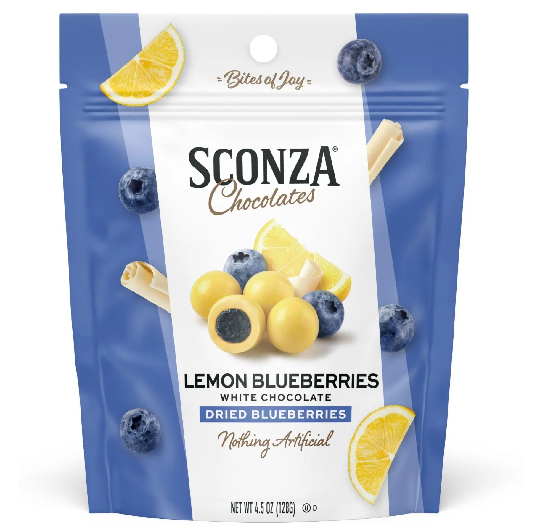 Sconza White Chocolate Lemon Blueberries 4.5 oz 6 ct Peg Bags