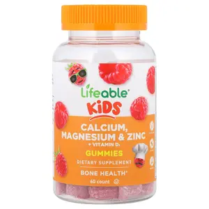Lifeable Kids Calcium, Magnesium & Zinc + Vitamin D3 Gummies, Raspberry, 60 Gummies