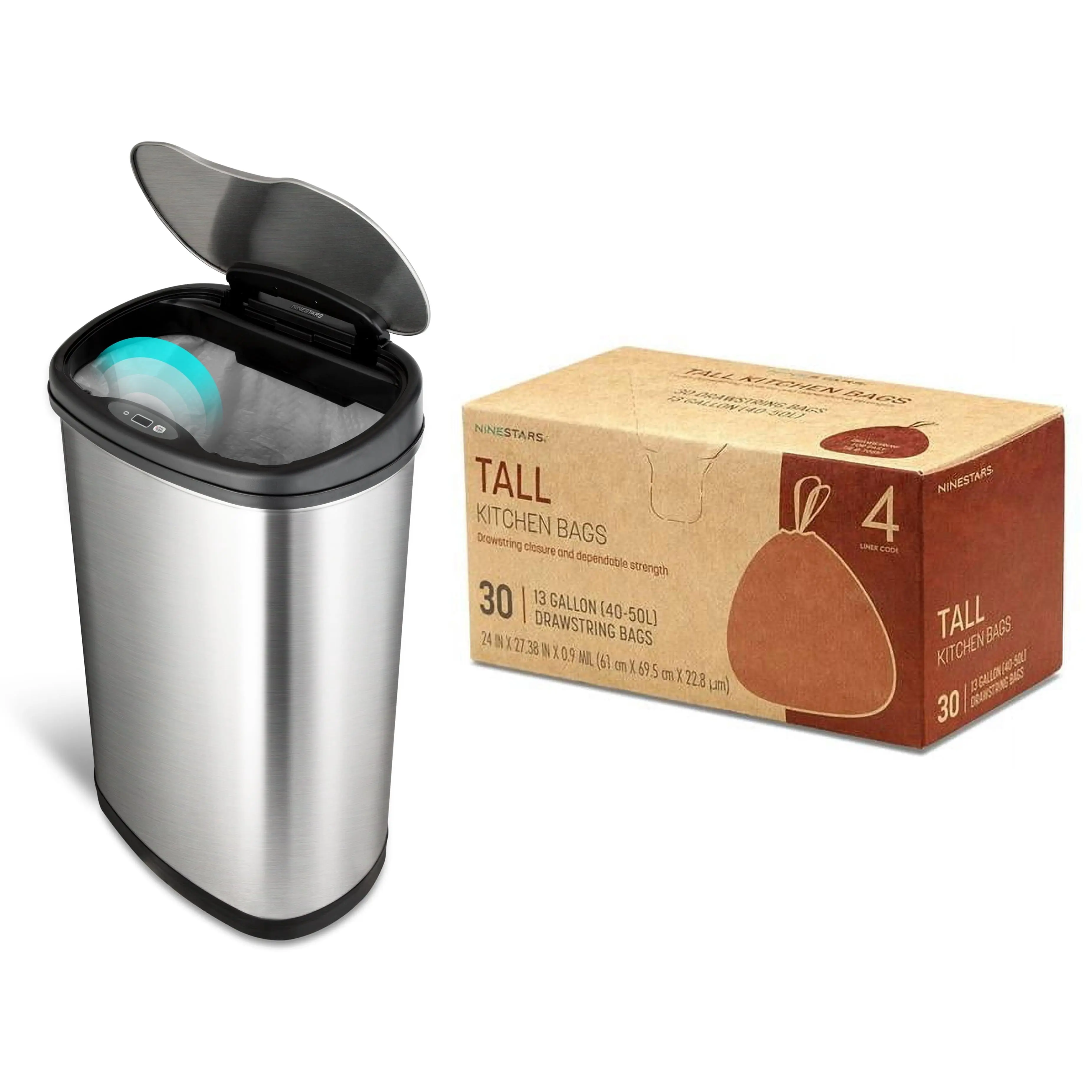 Nine Stars 13 Gallon Motion Sensor Trash Can + Trash Bags