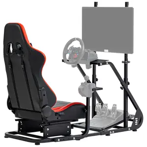 Supllueer Racing Simulator Cockpit with Comfort Gaming Seat&Monitor Stand Fit for Logitech/Thrustmaster/Fanatec GPRO G29 G920 T300, Adjustable Sim Race Mount No Steering Wheel Shifter Pedal Display