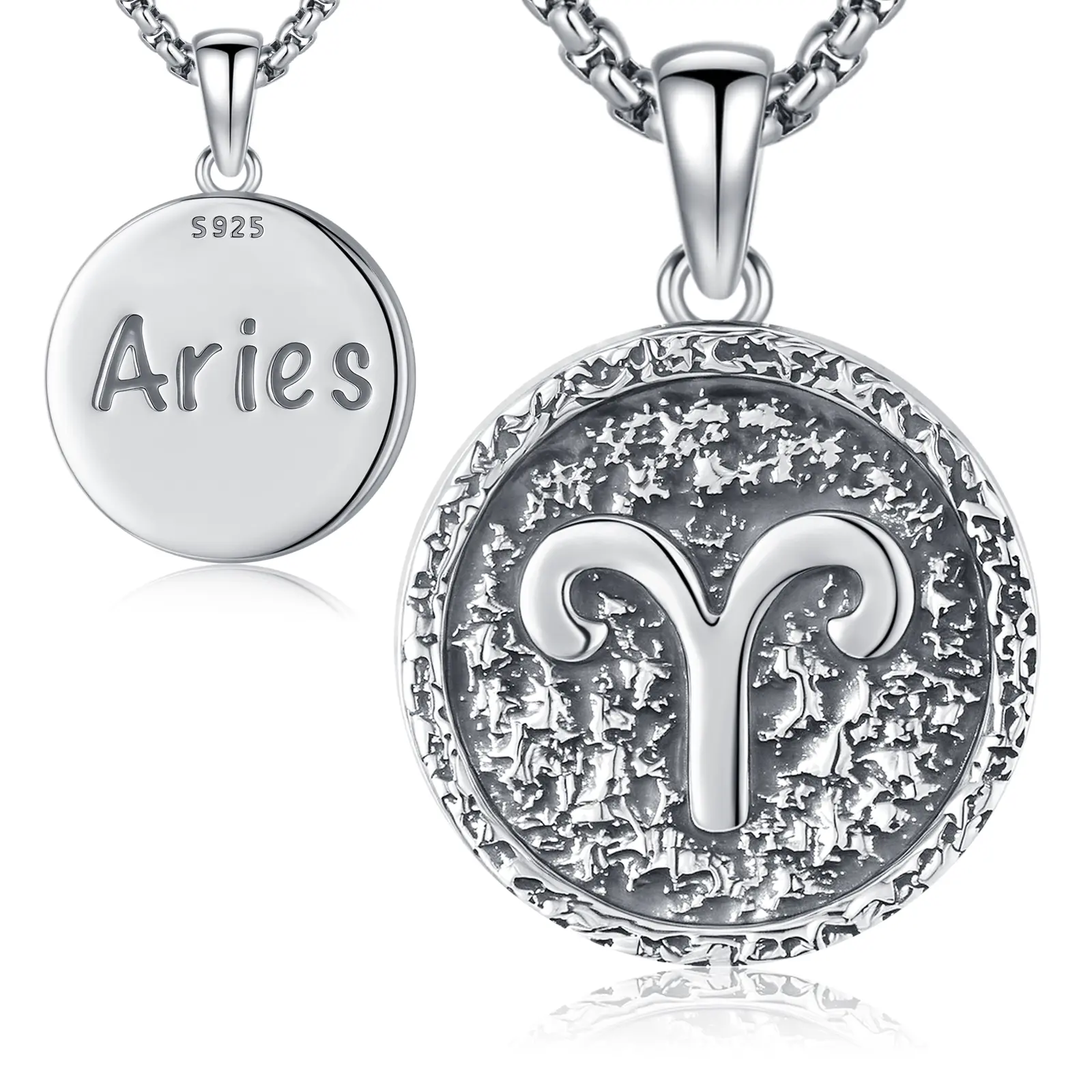Sebina Aries Zodiac Statement Necklace, Silver Astrology Pendant with Ram Symbol, Unique Horoscope Costume Jewelry Accessory for Star Sign Fans, Personalized Gift