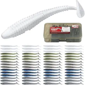 Swimbaits Paddle Bulk 100/80/50PCS Lure Kit, 5/4/3/2 inch Paddle Tail, Soft Fishing Lure for Trout Crappie Bass, Durable Plastic Bait Swimmer for Saltwater/Freshwater, Fishing Gifts