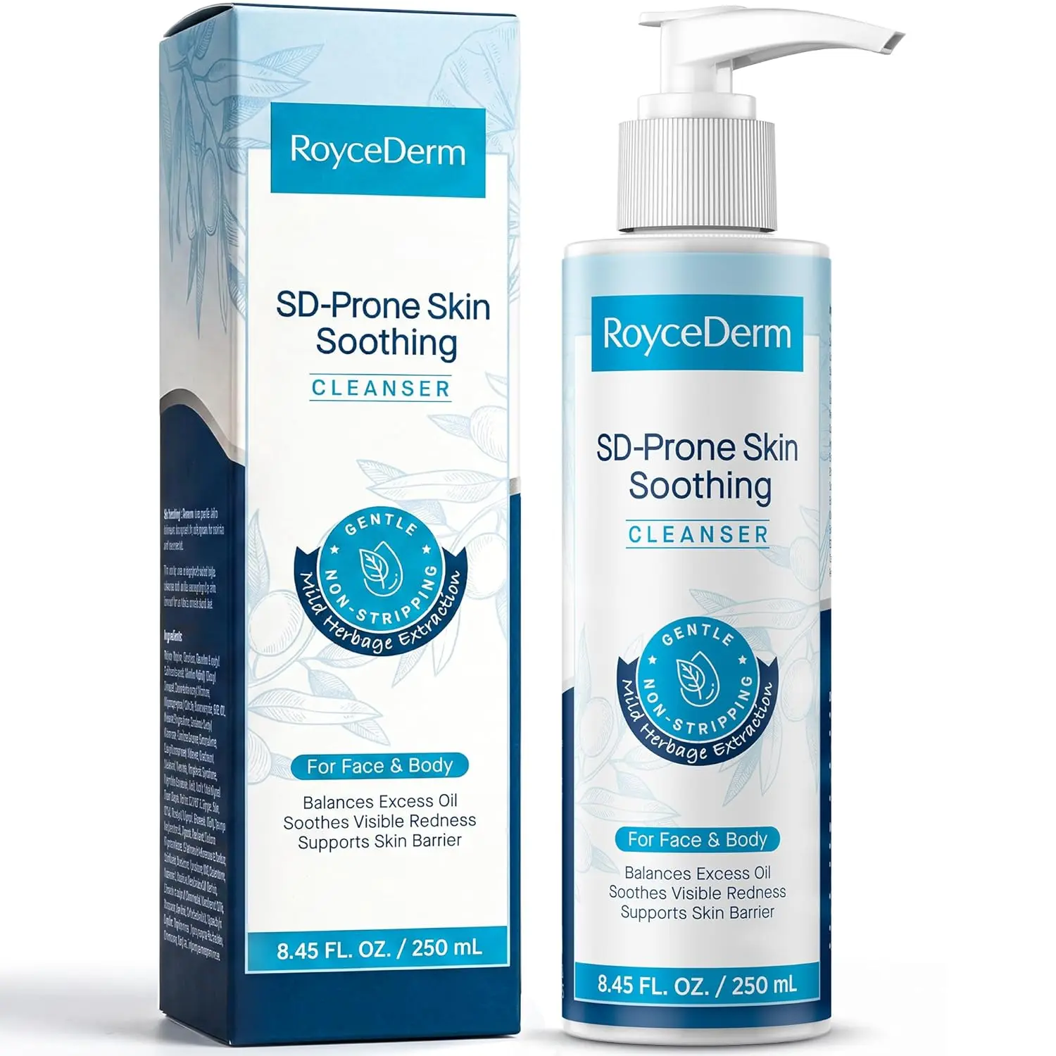 Roycederm Seborrheic Dermatitis Face & Body Wash – Gentle Foaming Daily Cleanser for SD-Prone, Psoriasis-Prone, Oily, Flaky & Redness-Prone Skin | Sulfate-Free, Fragrance-Free, Barrier-Supporting, 8.45 Fl Oz