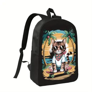 Best Trendy Ambition Junior Backpack - Lightweight School Bag with Tropical Skateboard Cat, Adjustable Shoulder Straps, Zipper Closure - Cute  Character Backpack for Teens Girls & Boys, Everyday Use & Travel, Student Essentials Supplies