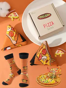 Autumn Winter Fun Pizza Socks Gift Box, Unisex New Season Gifts, Creative Food Design, Knitted Fabric, Soft Comfortable Long Thick Socks, Cute Textured Socks Thanksgiving/Christmas/Halloween/birthday present