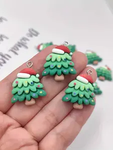 Whimsical 10pcs Festive Christmas Tree Charms - Adorable Resin Pendants for Creative DIY Jewelry Making, Earrings, Keychains, and Bracelets Accessories - Perfect for Holiday Crafting and Gift Giving