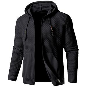 Zaitun Men's Full Zip Up Hooded Cardigan Sweater with Pockets - Soft 3D Machine Knitted Black Pullover for Casual Fall & Spring Wear
