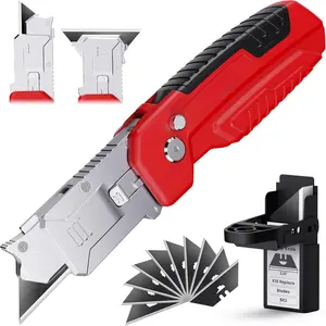 Utility Knife & Scraper, 2-in-1 Folding Box Cutter with Blade Storage, - Zinc Alloy Body, Retractable Design, EDC Tool for Home, Office, DIY - Red   Fixed Blade  Tool
