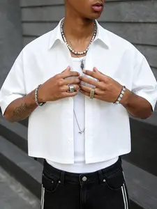 Men's Casual Shirt, Collared, Solid Color Basic, Unique Box Fit Short Sleeve, Lightweight Breathable Fabric, Streetwear Layering Essential