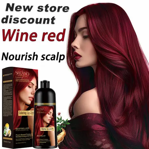3-In-1 All-Natural Herbal Hair Dye Shampoo (300ml Liquid) - Ammonia-Free, Paraben-Free, Scalp-Friendly Haircare, At-Home Hair Color for Men & Women, Root Touch-Up, Long-Lasting Coverage (Wine Red, Chestnut-Brown, Black)