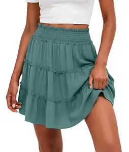 Lepunuo Women's Boho Floral Skorts, Flowy Tiered Ruffle Elastic-Waist Bottoms with Built-in Shorts and Pockets, Casual Style