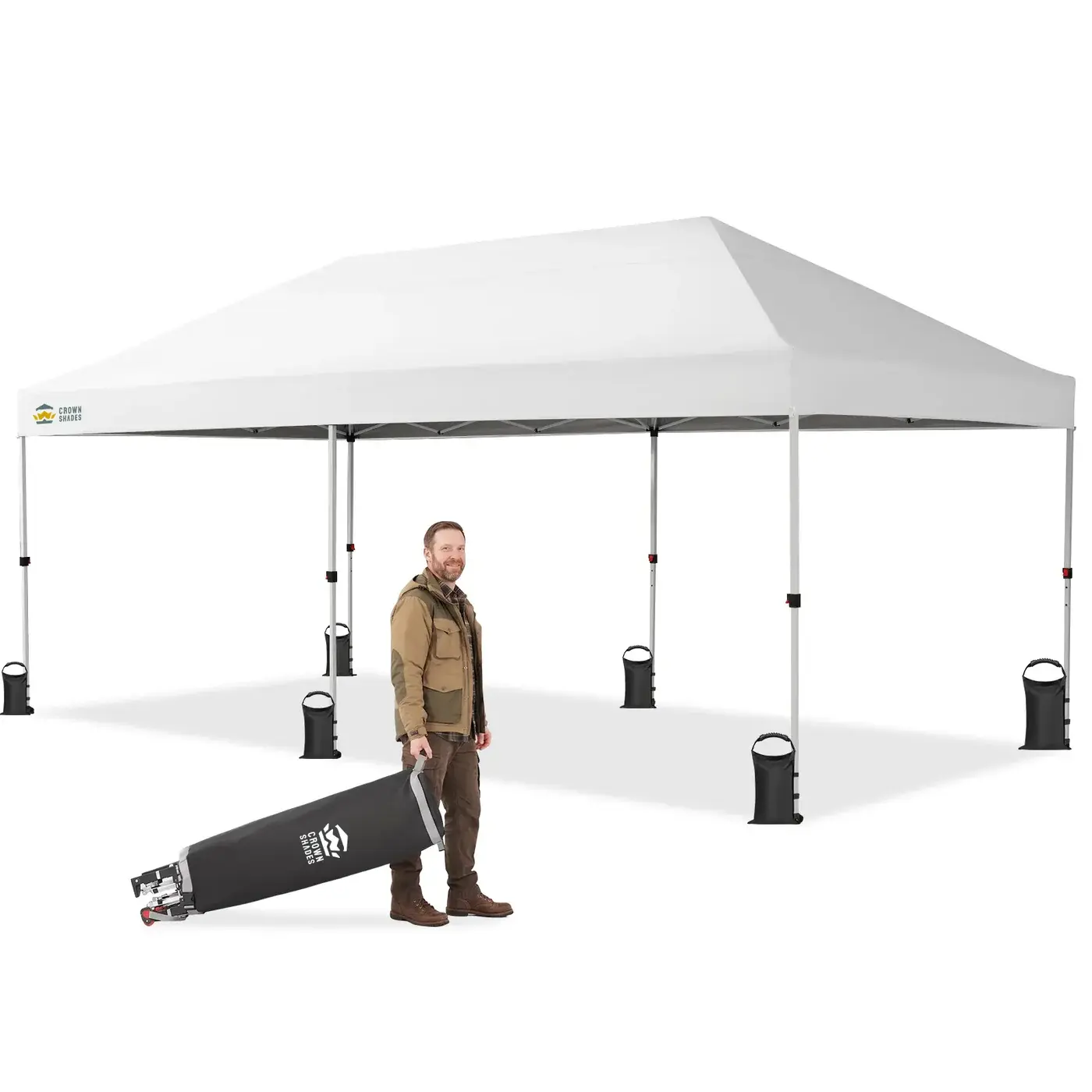 CROWN SHADES 10x20 Quick Setup Pop Up Canopy Tent - Commercial Outdoor Patio Canopy with 300D Oxford Fabric, Hex Legs, 4 Upgraded Weighted Ft - Ideal for Trade Shows, Commercial Use, Weighted Feet