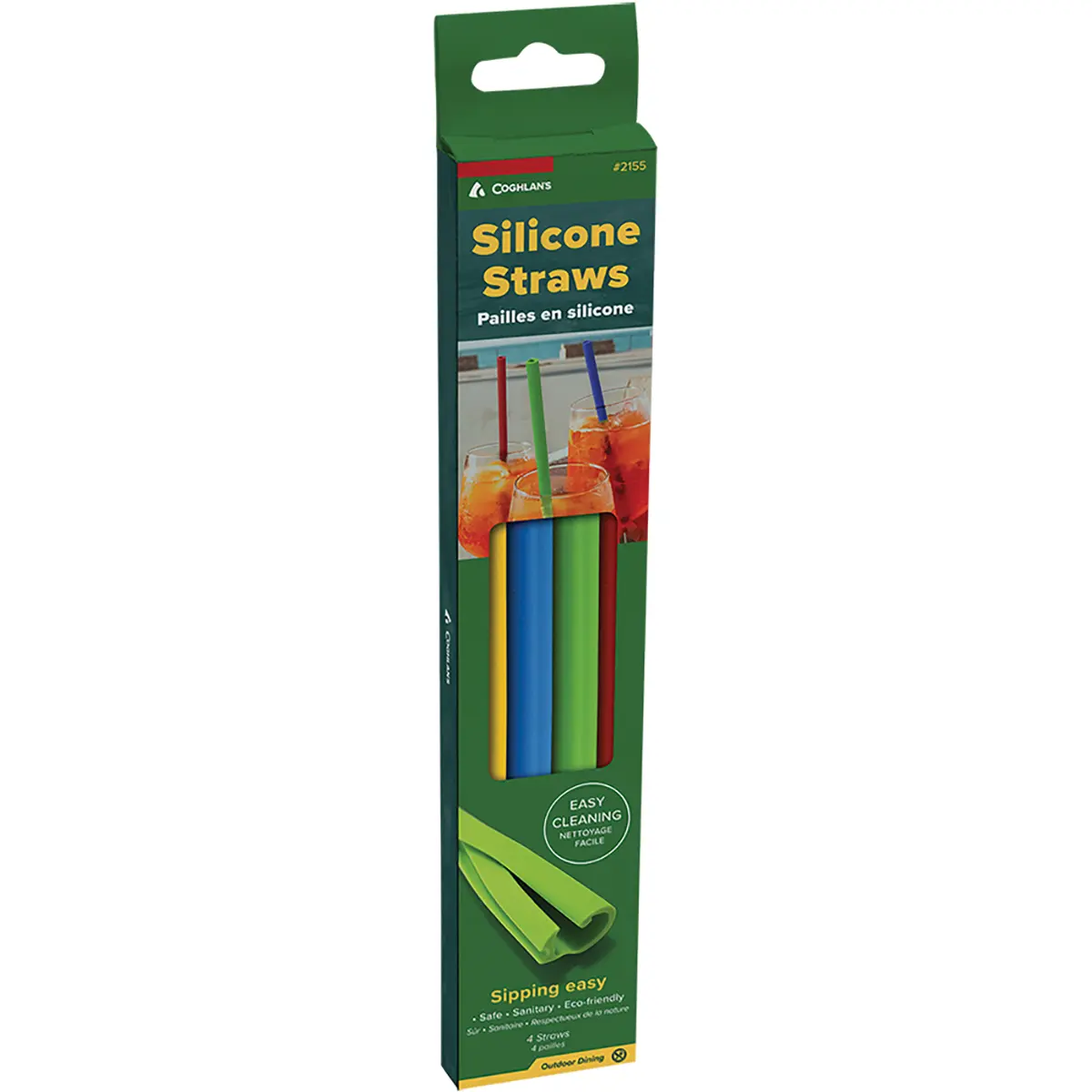 Coghlan's Reusable Silicone Straws, 4-Pack Multicolor, 9" x 0.43", FDA-Approved, Sanitary Bar & Kitchen Utensils