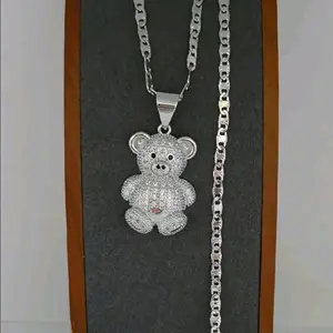 BEAR fashion necklace gold-plated silver color 24"inches beautiful design with stone's