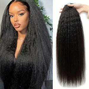 20pcs/30g Kinky Straight Tape In Human Hair Extensions, Cuticle Remy Yaki Hair, Seamless Blending, Natural Black #1B, 12-28 Inches, Long-Lasting & Gentle, For Protective Styling