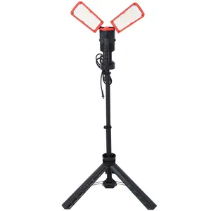 100W Dual-Head High Brightness High Lumens LED Work Light, 10000 Lumen 2x50W Rotatable Heads, Adjustable Waterproof Flashlight, Telescoping Stand-Tripod, 9Ft 3-Prong Power Cord, IP54 for Outdoor Tasks, High Lumens Flashlight