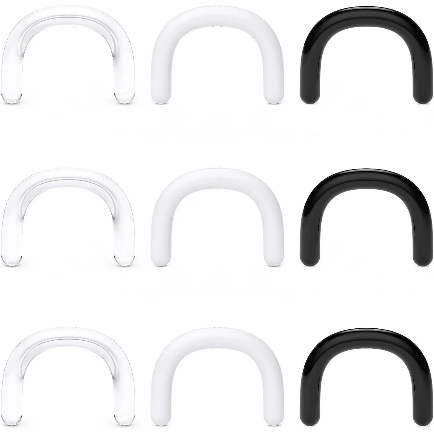 16G 14G 12G 10G 8G 6G 4G 2G Clear Black White Plastic Septum Retainer Stretching Kit  U Shape Septum Rings Pincher  Retainer for  Work
