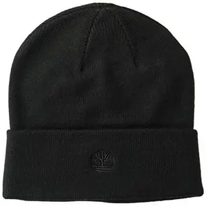 Timberland Men’s Embroidered Logo Cuffed Knit Beanie, Black, Classic Design, Comfortable Fit, Ideal for Casual Wear