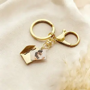 Personalized Photo Keychain Stainless Steel, Hidden Message Keyring for Men Women, Couple Gift Anniversary Jewelry Birthday Present