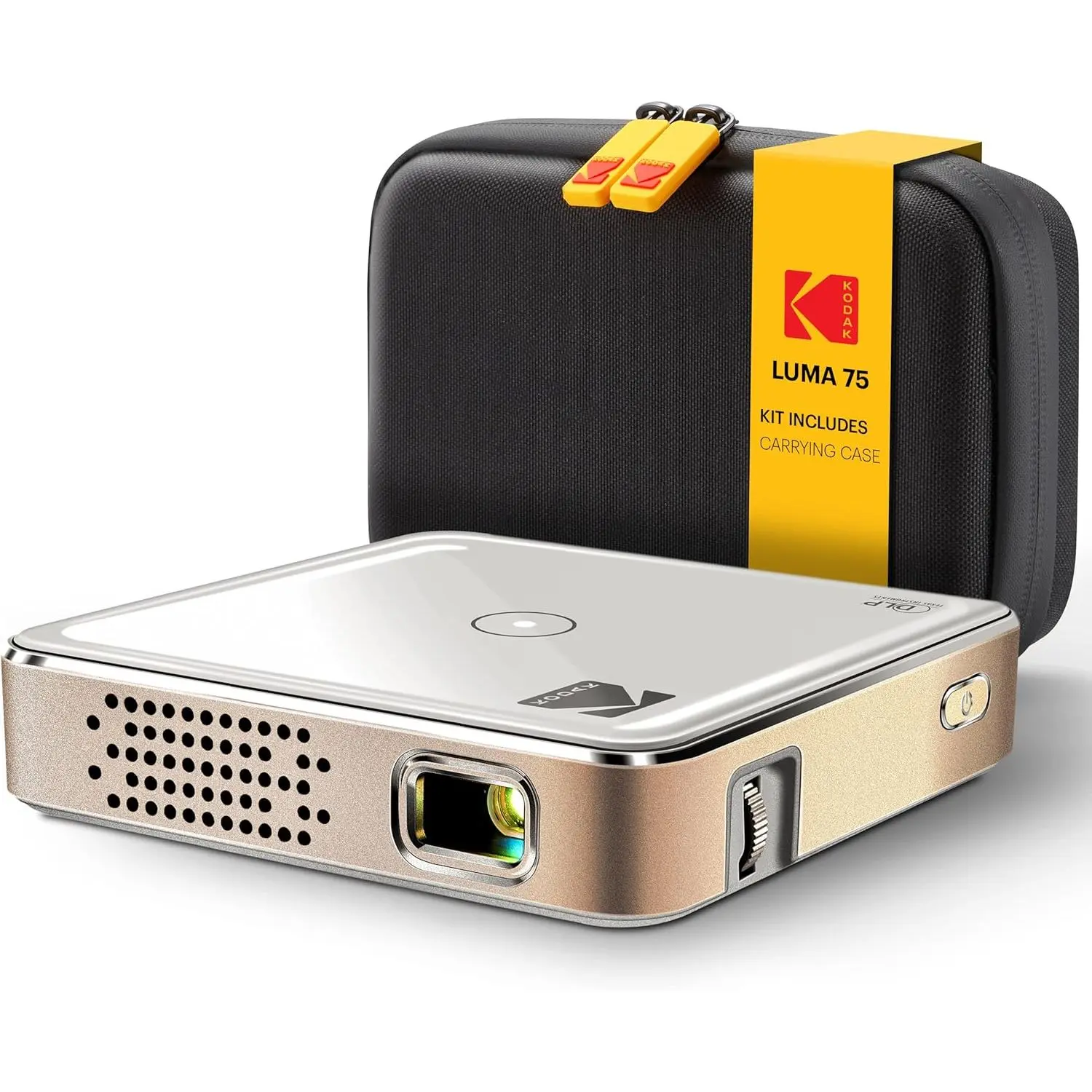 Kodak Luma 75 Ultra Mini Portable Pico Projector - Indoor Rechargeable LED Display Projector with Audio Speaker, USB Port, MicroSD Support, Push Button, Carry Bag (White)