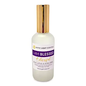 I Am Blessed Mist Spray - Body Blessing - Room Clearing Freshener - Blue Lotus & Rose Home Fragrance -  Crystals in the Bottle - Floral Aroma