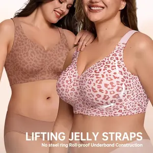Women Jelly Bras Wirefree Full Coverage No Underwire Everyday Bras Comfortable Wireless Padded Tshirt Bra Supportive Busty Bra for Women, Seamless Deep V Thin Wire-Free Bra, Comfortable Push-Up Style for Plus-Size