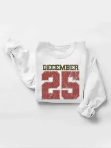 Festive Retro Casual Distressed Crewneck Pullover - Vintage Christmas "December 25" Graphic Sweatshirt
