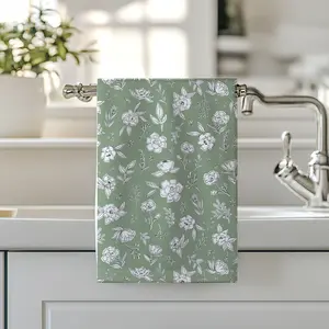 Florals on Sage | Double-Sided Hand Towel