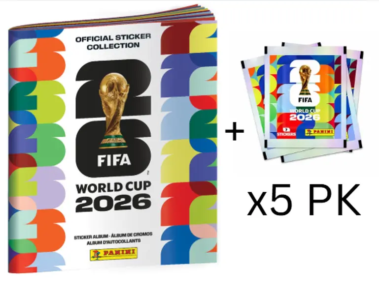 Panini 2026 FIFA World Cup Soccer Sticker Album + (x5) Panini FIFA World Cup Sticker Packs