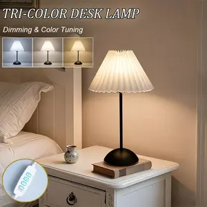 3 Color Pleated Table Lamp, LED Night Lamp, Modern Table Lamp for Bedroom, Bedside Lamps with with 3 Color Settings, for Nightstand Bedroom Home Office Decor