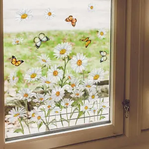 Daisy & Butterfly Pattern Window Sticker, 3 Counts/set Floral Pattern Window Sticker, Self Adhesive Decorative Decal for Home Window Sticker Decoration, Removable Window Decal