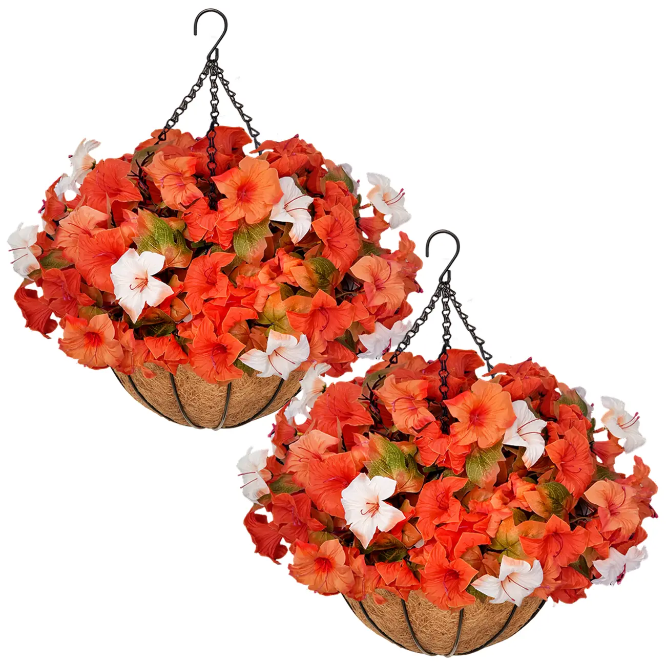 2Pcs Fall Large Morning Glory Hanging Baskets, UV Resistant Faux Morning Glory Flowers, Lifelike Artificial Hanging Vine Plant, No Maintenance Farmhouse Autumn Decor for Front Porch Patio Balcony Thanksgiving Home Decoration(New Products)