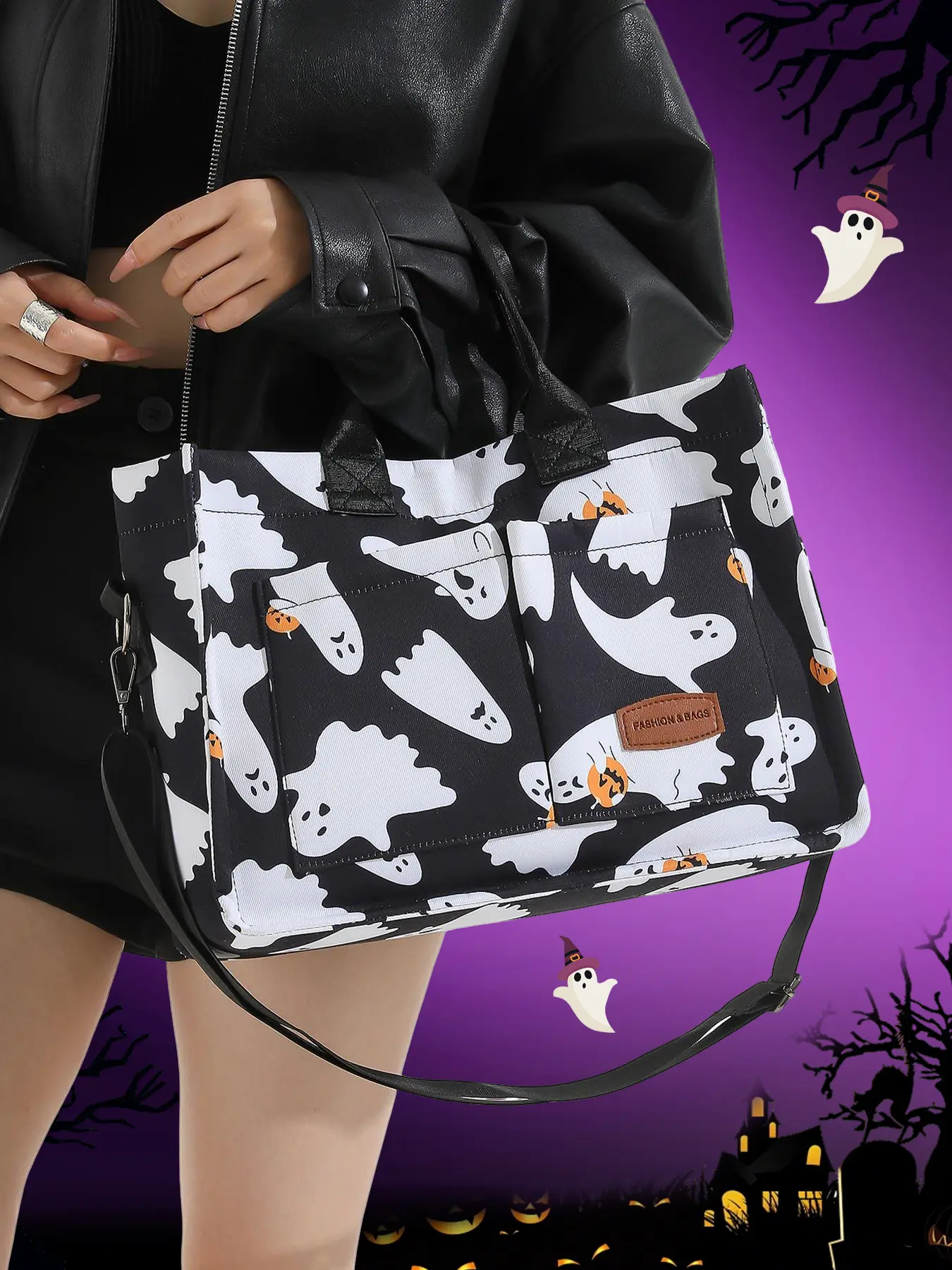 Cute ghost pattern shoulder bag, Casual Fashion Bag, Crossbody tote bag, Fashion crossbody bags, suitable for daily travel, shopping, Halloween parties, Fashionable Bags