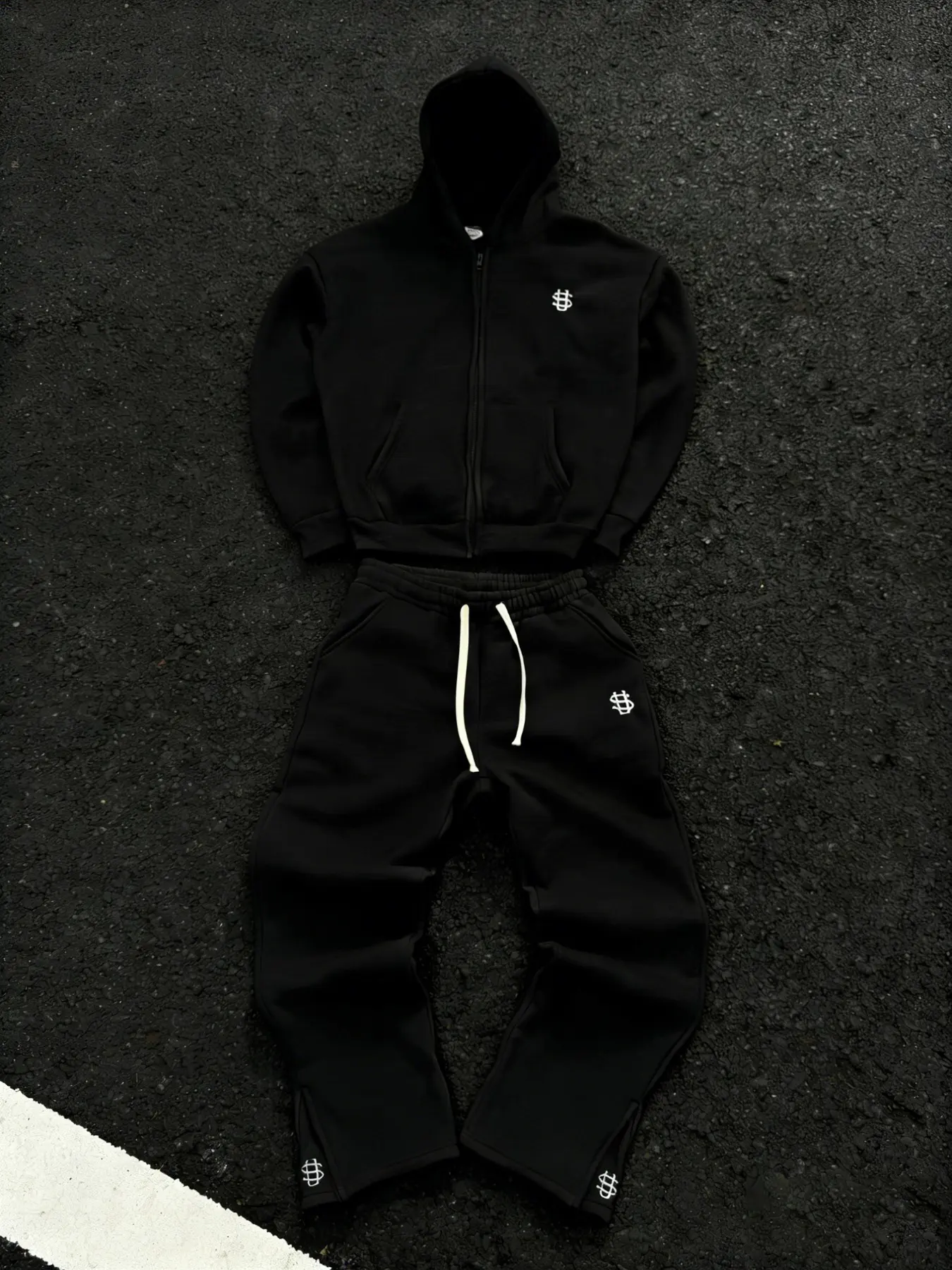 Men's New Arrival Menswear Letter Embroidery Zip-Up Cozy Casual Set, Y2K Harajuku Style Unisex Retro Oversized Hoodie & Sweatpants, Heavyweight Terry Cloth Fabric, Hooded Sweatshirt Set